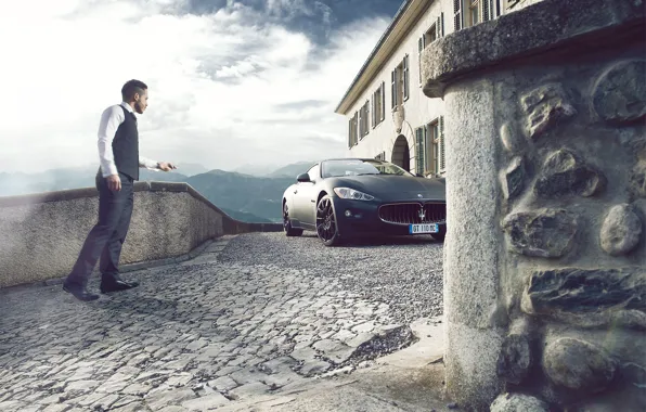 Картинка Maserati, GranTurismo, Black, Supercars, Man, People, Photoshot