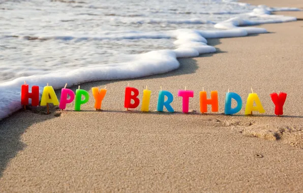 Картинка happy, beach, sea, sand, holiday, birthday, congratulations