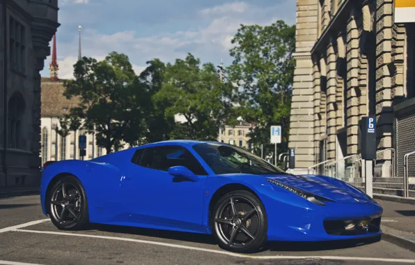 Картинка синий, тюнинг, Ferrari, суперкар, феррари, 458, Italia, Spider