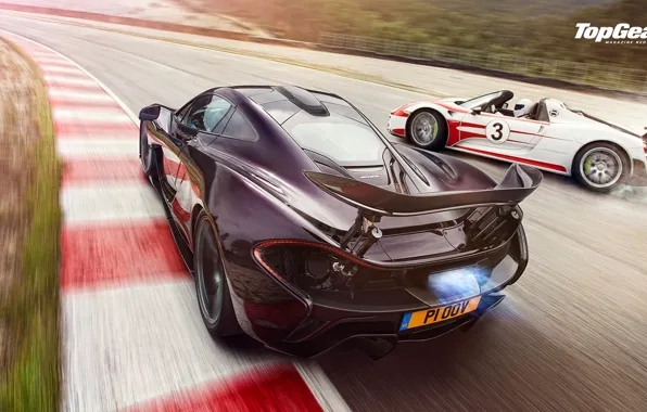 Картинка McLaren, Porsche, Top Gear, Speed, Sun, 918, Supercars, Spider, Spoilers, Rear, Drifting