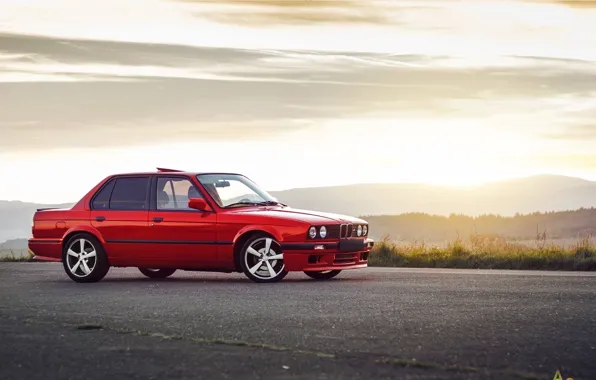 Картинка BMW, Red, Sun, Sunset, E30