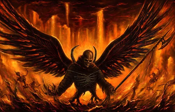 Картинка demon, fire, skull, Angel