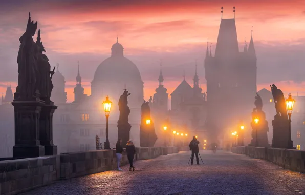 Картинка вечер, Прага, фонари, Praha