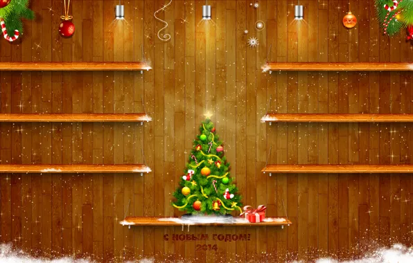 Картинка свет, снег, дерево, елка, новый год, текстура, полки, 2014