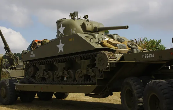 Картинка войны, танк, бронетехника, средний, седельный тягач, M4 Sherman, периода, мировой, Второй, «Шерман»