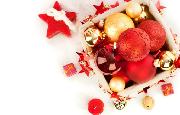 Картинка украшения, шары, свечи, Рождество, Новый год, Christmas, balls, box, New Year, decoration, Merry