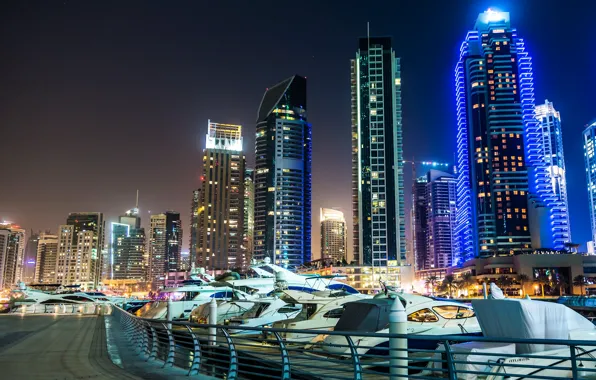 Картинка ночь, город, фото, Небоскребы, Dubai, Объединённые Арабские Эмираты