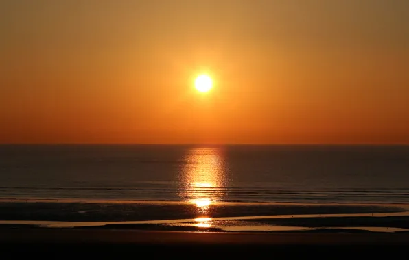 Картинка море, пляж, солнце, закат