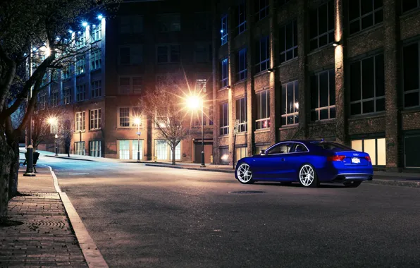 Картинка ночь, синий, город, Audi, ауди, blue, coupe