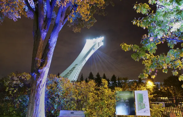 Картинка ночь, огни, Канада, Монреаль, Олимпийский стадион