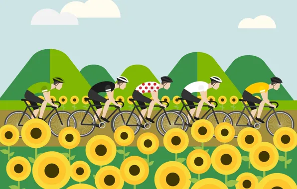 Картинка спорт, рисунок, велосипедисты, Пелотон, Тур де Франс