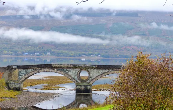 Картинка Англия, Осень, Озеро, Панорама, Великобритания, Autumn, England, Panorama, Lake, Старый Мост, Old Bridge, Инверарей, Inveraray