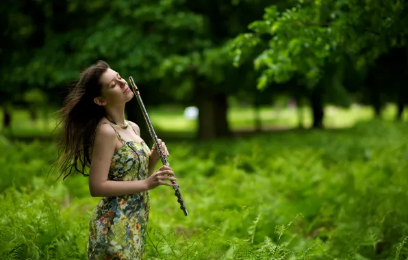 Картинка девушка, музыка, флейта