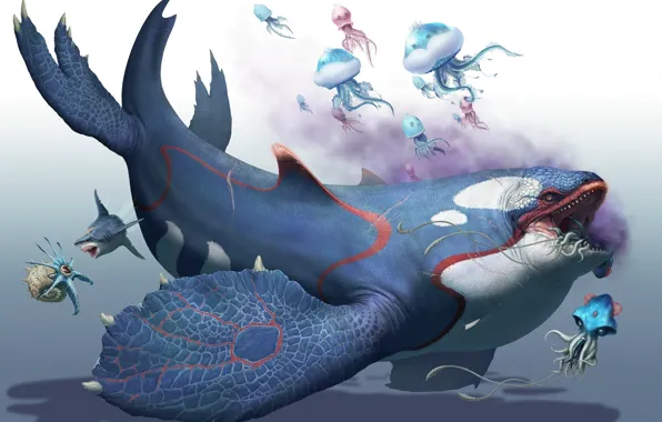 Картинка фантастика, медуза, арт, кит, подводный мир