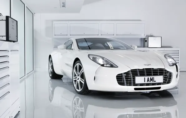 Картинка белый, отражение, Aston Martin, бокс, астон мартин, white, One-77