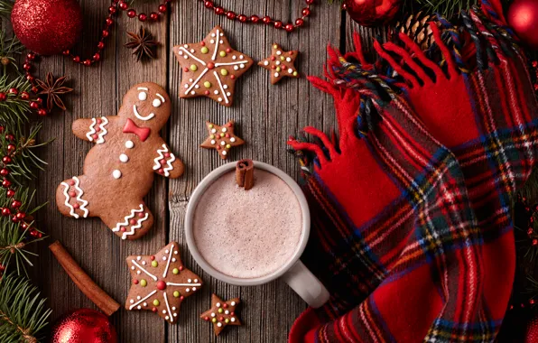 Картинка Новый Год, печенье, Рождество, Christmas, выпечка, Xmas, глазурь, какао, cookies, decoration, gingerbread, Merry