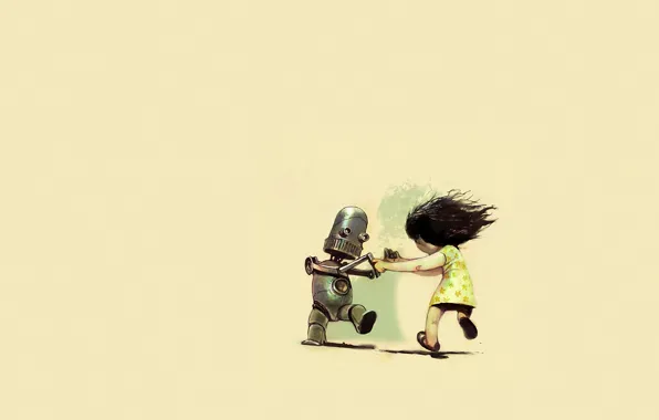 Картинка робот, девочка, пляшут