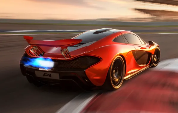 Картинка Concept, оранжевый, McLaren, концепт, суперкар, вид сзади, МакЛарен, пламя.гоночный трек