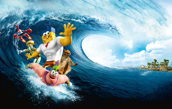 Картинка океан, волна, Губка Боб, The SpongeBob Movie, Sponge Out of Water, The SpongeBob Movie: Sponge …