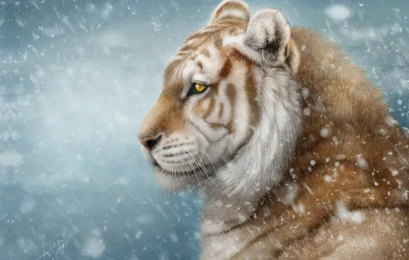 Картинка зима, снег, тигр, арт, AlenaEkaterinburg