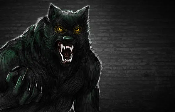 Картинка стена, волк, оборотень, зубастый, werewolf