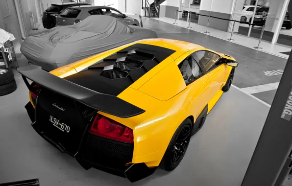 Картинка желтый, Lamborghini, суперкар, supercar, yellow, murcielago, ламборгини, мурселаго, lp670-4