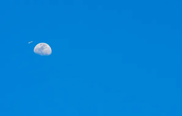 Картинка небо, самолет, планета, Луна