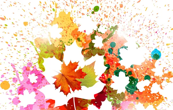 Картинка осень, листья, брызги, фон, краски, силуэт