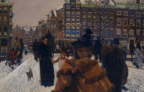 Картинка картина, городской пейзаж, Георг Хендрик Брейтнер, Мост Сингел на Дворцовой Улице в Амстердаме