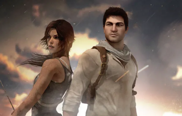 Картинка Tomb Raider, crossover, Lara Croft, Nathan Drake, Uncharted