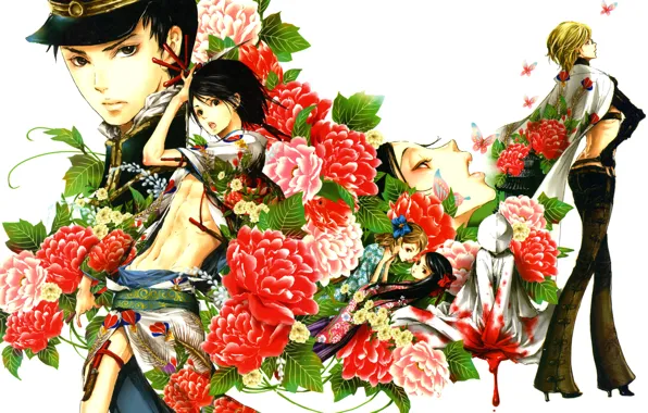 Картинка взгляд, девушка, цветы, аниме, арт, Tukiji Nao, Adekan