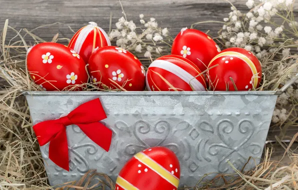 Картинка яйца, пасха, red, flowers, eggs, easter