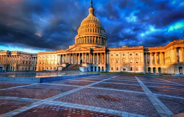 Картинка небо, HDR, Вашингтон, США, Capitol