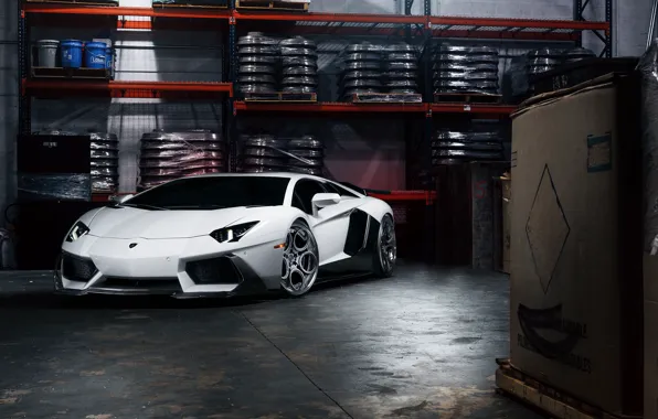 Картинка Lamborghini, Front, White, Matte, Tuning, LP700-4, Aventador, Supercar, Wheels, Garage, ADV.1