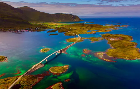 Картинка мост, Норвегия, архипелаг, Лофотенские острова, Норвежское море