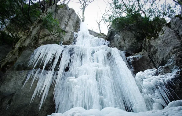 Картинка зима, скалы, водопад, лёд, Nature, winter, waterfall, frozen