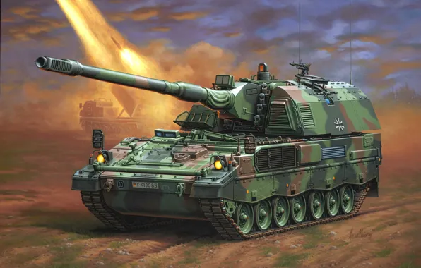 Картинка рисунок, германия, САУ, Enzo Maio, бундесвер, самоходная артиллерийская установка, PzH 2000, Panzerhaubitze 2000, бронированная гаубица