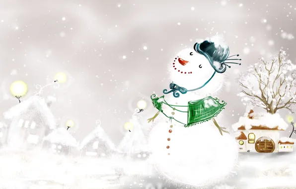 Картинка снег, новый год, снеговик