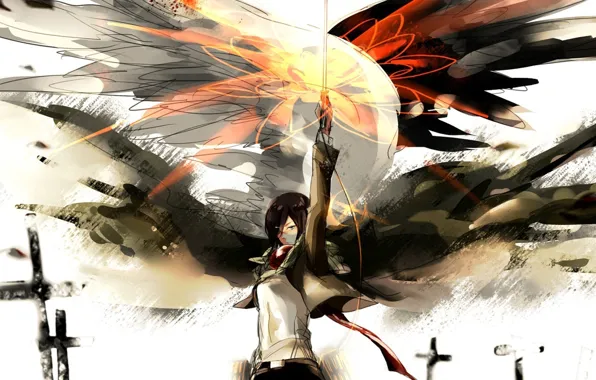Картинка Shingeki no Kyojin, Mikasa Ackerman, Атака Титанов
