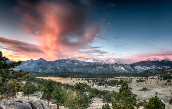 Картинка лес, небо, деревья, горы, природа, Colorado, Rocky Mountain National Park