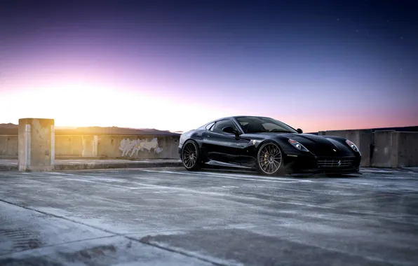 Картинка черная, спорткар, феррари, паркинг, Ferrari 599 GTB Fiorano