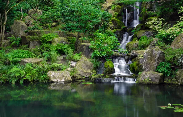 Картинка парк, камни, водопад, водоём, Japanese Garden