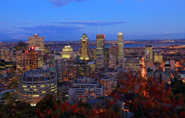Картинка ночь, город, фото, небоскребы, Канада, Montreal Quebec