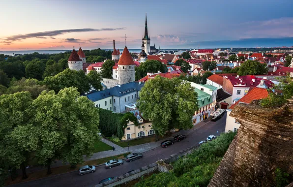 Картинка дорога, здания, Эстония, Таллин, панорама, Tallinn, Estonia, Old Town