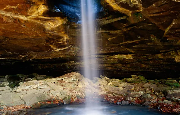 Картинка скала, камни, водопад, пещера, США, Arkansas