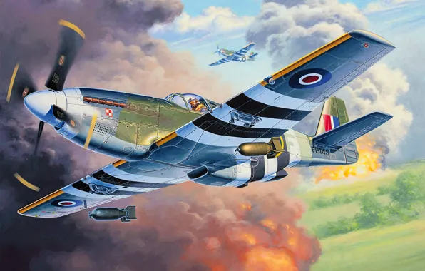 Картинка war, art, airplane, painting, aviation, P-51C Mustang Mk.III