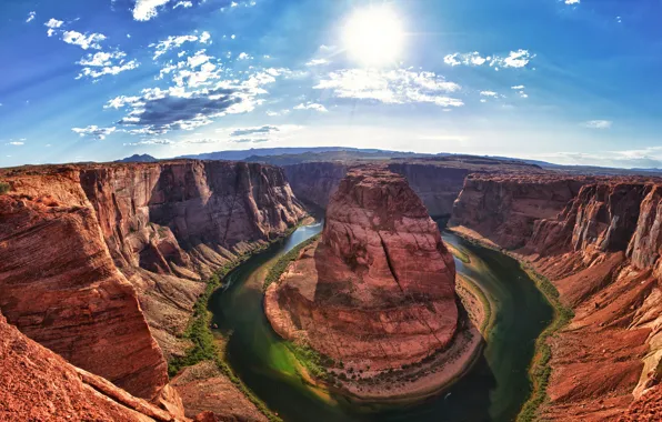 Картинка green, light, United States, river, Arizona, sun, Grand Canyon, Colorado River