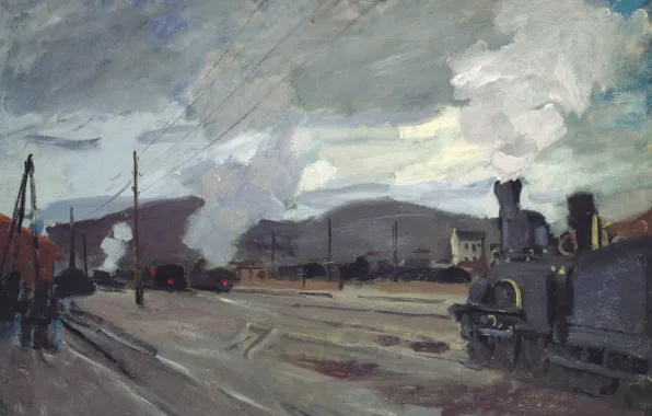 Картинка картина, городской пейзаж, Клод Моне, Железнодорожный Вокзал в Аржантёе