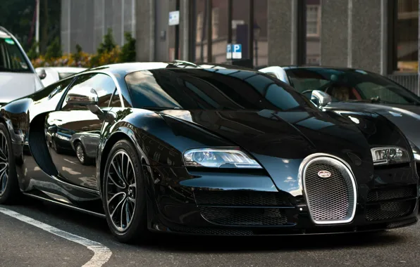 Картинка дорога, чёрный, обои авто, Bugatti Veyron Super Sport