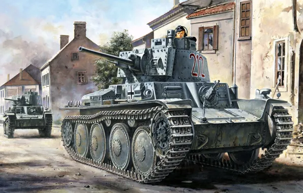 Картинка рисунок, арт, Третий рейх, изначально чехословацкий лёгкий танк, Pz. BfWg 38(t) Ausf.B
